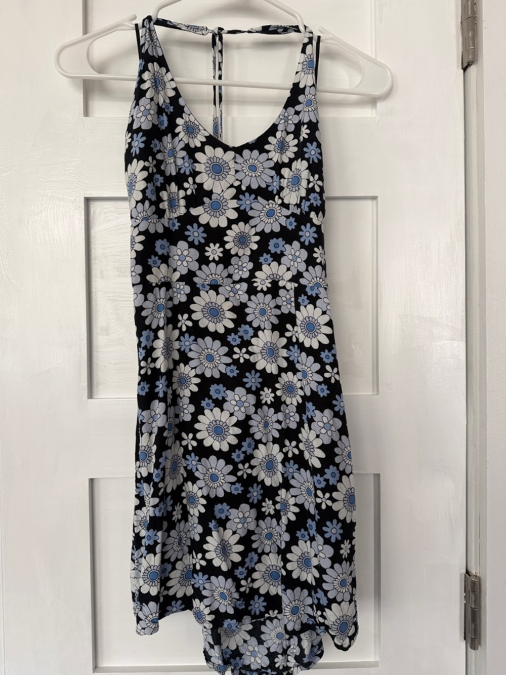 Hollister Black Mini Slip Dress with Blue and White Daisies